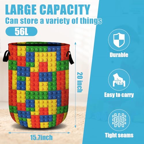 Colorful Building Blocks Laundry Basket, Laundry Hamper Collapsible Oxford Cloth with Handle Clothes Toy Storage Bin for Bathroom Laundry Room Bedroom 15.7 X 20 Inch - color: Colorful Building Blocks