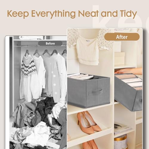 Criusia 6 Pack Large Clothes Organizer, Wardrobe Closet Organizer and Storage with Handles, Foldable Fabric Closet Organizers Dividers for Clothing, Pants, Jeans, Sweater, T-shirts, Grey - color: Grey