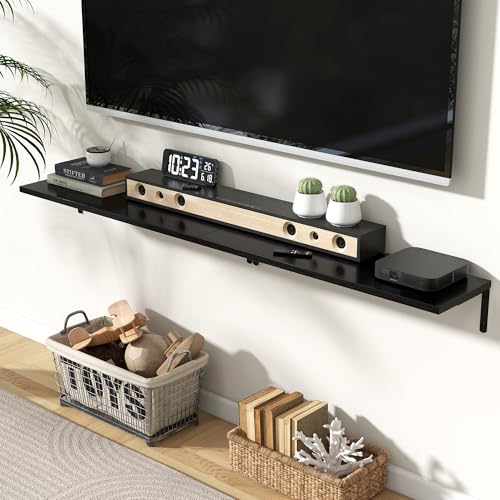 Fun Memories Deep Floating Shelves, 32W x 8D Floating Shelves Set of 2, Wall Mounted Shelf with Metal Brackets, Rustic Wood Wall Shelf for Bathroom, Kitchen and Living Room, Black - color: Black- L Bracket, size: 31.5"W x 8"D