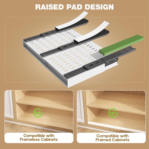 Seinloes 2 Pack Pull Out Cabinet Organizer With Raising Pad for Framed Cabinets,Expandable Width (13"-21") and Depth (13"-17"),3 Slide Rails Slide Out Drawers with Handle,No-Drill Roll Out Shelf,White - color: White, size: 13"-21"W x 13"-17"D(2Pack)