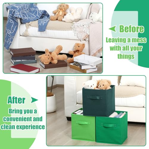 Karenhi 11" x 10. 5" x 10. 5" Green Storage Cube, 6 Pack Fabric Cube Storage Bins Organizer Box, Collapsible Baskets with Handles Foldable Shelf for Cloth Toys Home Room Closet, Pack of 6 - color: Green