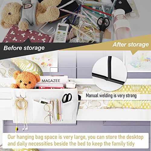 Bedside Caddy Bedside Organizer Hanging Storage Bag for Bunk College Dorm Bed and Hospital Beds with Magazine Water Bottle Phone Holder (2Pack White) - color: 2Pack White