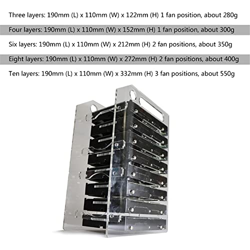 Hard Drive Bay Holder 3.5'' Multi-Layers Hard Disk Bracket HDD Mounting Bracket Kit, Transparent Mechanical Hard Disk Box Storage Organizer Case Rack with Cooling Fan Space (10 Layers) - style: 10 Layers