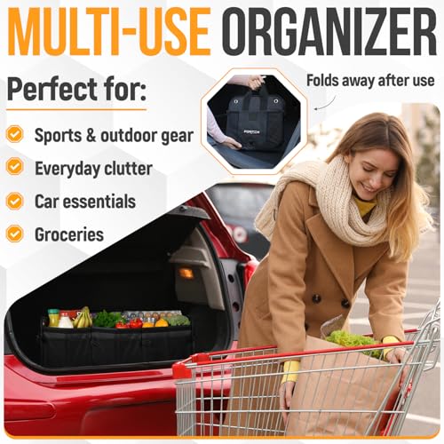 FORTEM Trunk Organizer For SUV Car Organizer and Storage, Multi-Compartment Storage Bag Car Accessories for Women Men, Perfect Christmas Gifts, 1680D Oxford, Non Slip Bottom, Straps, Soft Cover (90L) - color: Black, size: Extra Large (90L)