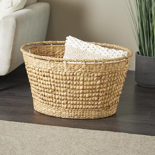 Deco 79 Seagrass Handmade Decorative and Functional Storage Basket Woven Oval Basket Organizer with Elevated Rim and Slot Handles, Basket for Storage 30" x 21" x 17", Brown - size: 30" x 21" x 17"