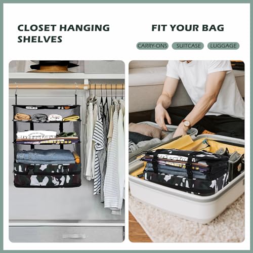 Surblue Hanging Closet Storage Bag Collapsible 3-Shelf Washable Oxford Fabric with 2 Hooks (XL 17.71 * 11.81 * 20in, Camouflage) - color: Camouflage, size: XL 17.71*11.81*20in
