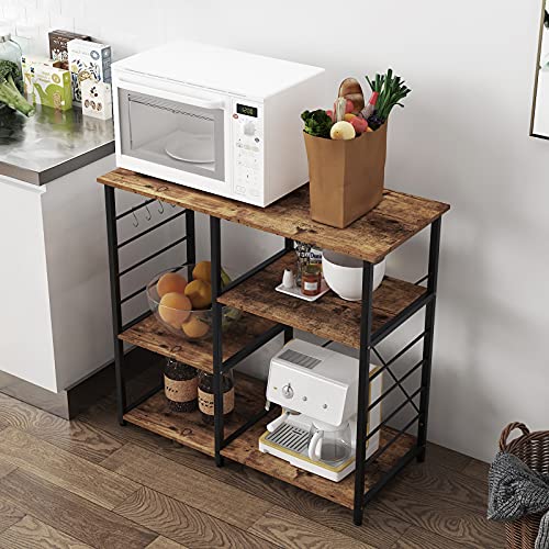 soges Kitchen Standing Baker's Rack, Utility Microwave Oven Stand, Multi-Layers Kitchen Storage Cart Workstation Shelf, Coffee Cart, Rustic Brown - color: Rustic Brown