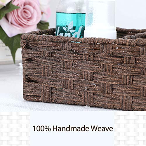 [Larger Compartments] Toilet Tank Topper Paper Basket - Multiuse Hand Woven Plastic Wicker Basket with Divider for Organizing, Rustic Farmhouse Bathroom Decor, Countertop Organizer Storage, Brown - color: Brown