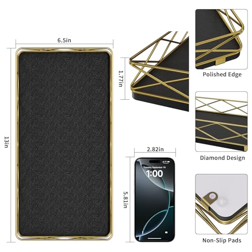 Lixple Toilet Paper Basket Holder, 13" Toilet Tank Tray, Wood and Metal Toilet Tray Vanity Organizer Bathroom Tray, Kitchen Sink Organizer for Soap Dispenser (Black + Gold) - color: Black+gold