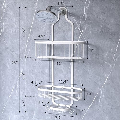 Kadolina White Hanging Shower Caddy, 3-Tier Bathroom Organizer with Soap Dish, Rust Resistant, Quick Dry, Assembly Required - color: White