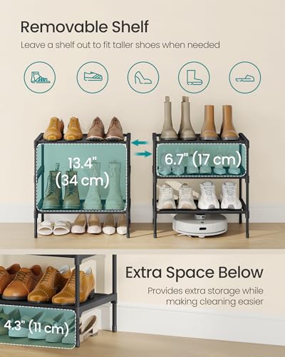 SONGMICS Shoe Rack, 3-Tier Shoe Storage Organizer, Space-Saving, 11.7 x 16.5 x 19.1 Inches, Entryway, Metal Frame, Non-Woven Fabric Shelves, Ink Black ULSH013BH01 - color: Ink Black, size: 3 Tiers (16.5"W)
