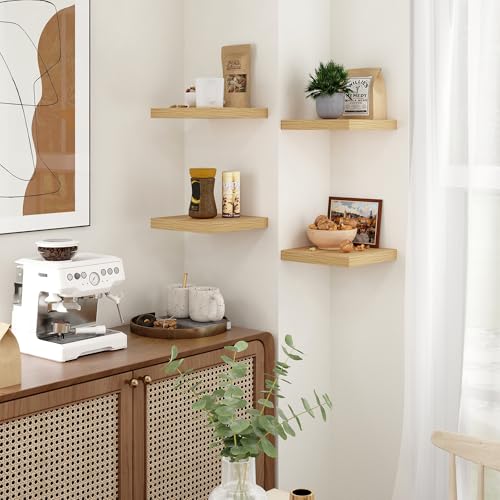 Fun Memories Floating Shelves for Wall - 9.3 Inch Square Shelves with Invisible Brackets, Small Wall Shelf for Living Room, Bathroom, Bedroom, and Kitchen Decor Set of 3 - color: Oak, size: 9.3"W x 9.3"D - 3P