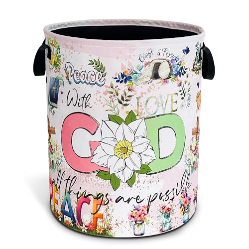 Christian Peace Laundry Basket God Bible Verse Oxford Cloth Laundry Hamper With Handle Foldable Portable Clothes Storage Basket 18.9 X 16.5 In Storage Bag For Laundry Room/Bathroom/Bedroom/Dormitories - color: Christian Peace