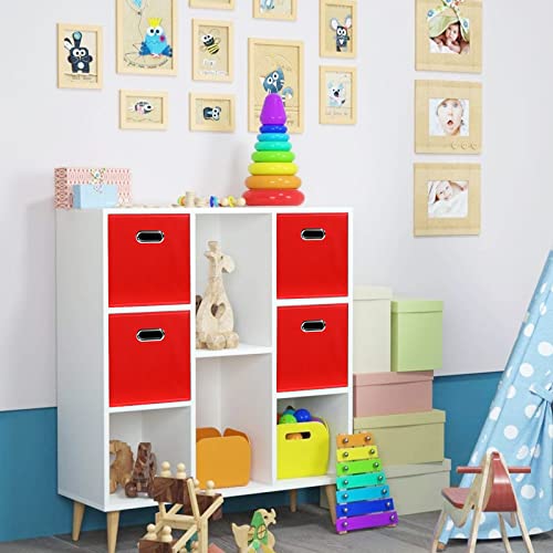STOREONE Fabric Storage Bins Cubes Baskets Containers-(11X11X11) with Dual Handles for Shelf Closet, Nursery Home ， Bedroom Organizers, Foldable Set of 6 (Red) - color: Red, size: 6 pack
