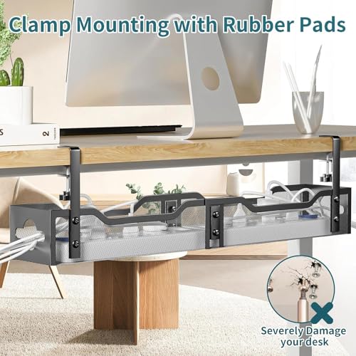 Under Desk Cable Management Tray 32'', Cable Management Under Desk No Drill, Cable Organizer with Clamp for Wire Management, Cord Organizer for Office, Home - No Damage to Table (Black) - color: Black, size: 32"