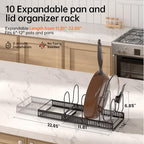 MUDEELA Pots and Pans Organizer Rack for under Cabinet, Expandable Pot Lid Kitchen Cabinet Organizer Holder with 10 Adjustable Compartment Cutting Board Organizer for Pan Lid Cookie Sheet Rack, Bronze - style: 10 Dividers-Bronze
