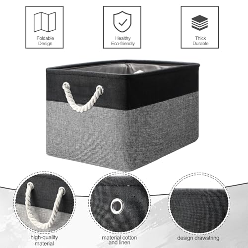 meekoo 8 Pack Collapsible Storage Bins Fabric Storage Bins Polyester Fabric Baskets with Handles Linen Closet Organizer for Shelf Home Closet Towels Toys(15 x 11 x 9.5 in,Black Gray) - color: Black Gray, size: 15 x 11 x 9.5 In