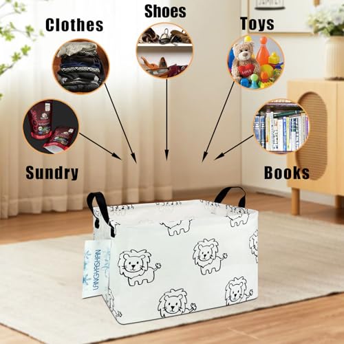LANGYASHAN Rectangular Storage Bin Collapse Canvas Fabric Cartoon Storage Basket with Handles for Organizing Home Kitchen Boys and Girls Toys Office Closet Shelf Baskets (Rec lion) - color: REC lion