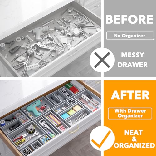 SpaceAid 21-Piece Bamboo Drawer Organizer Storage Boxes Set, Wood Tray Junk Drawer Organizers Multi-Use Divider Bins for Kitchen, Bathroom, Office Desk and Makeup Organization (21 Pack, Gray) - color: Gray