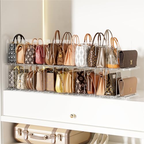 Stackable Bag & Purse Organizer for Closet Acrylic Shelf Dividers for Closet Organization, Clear Handbag Purse Storage Organizer Divider, Keep Clutch, Wallet, Pocketbook Upright, 6 Pack - size: 6 Set