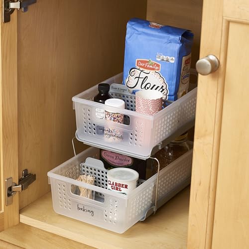 madesmart 2-Tier Organizer Slide-Out Baskets with Handles, Space Saving, Multi-Purpose Storage & BPA-Free, Large, Frost-with Dividers (Pack of 4) - size: 4-Pack