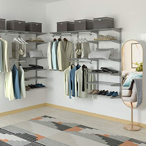 Tangkula 4 to 6 FT Custom Closet Organizer System Kit, Wall-Mounted Storage Organizer with Wire Shelving and Hanging Rods, Adjustable Closet Organizer Kit, Configurations Custom Closet for Bedroom, Grey - color: Gray, size: 4 to 6 FT