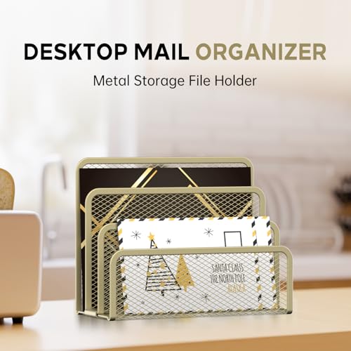 SUPEASY Mail Organizer for Desk, Mesh Metal Mail Holder Countertop with 3-Slot, Letter Sorter File Holder, Office Envelope Organizer for Mails (Yellow) - color: Yellow