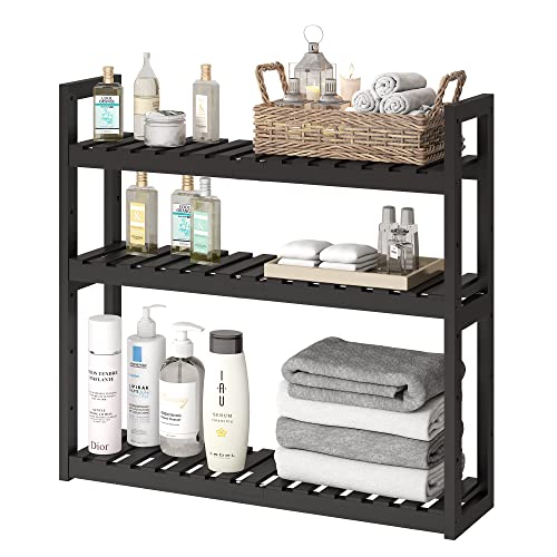 FILWH Bathroom Shelf Bamboo Organizer Rack Adjustable 3-Tier Storage Shelf Wall Mounted Storage Rack Over The Toilet Utility Shelves Living Room Kitchen Shelf(Black) - color: Black