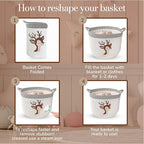 Deer Storage Basket for Nursery – Large 15”x11” Cotton Rope Bin with Soft Felt Animal Patch – Toy Organizer, Baby Laundry Hamper, Diaper & Towel Holder – Foldable, Washable & Baby-Safe - color: Deer