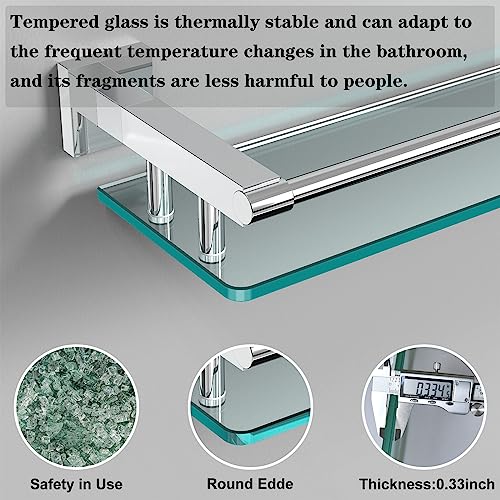 Glass Shelves for Bathroom, 20IN Rectangular Chrome Stainless Steel Tempered Glass Shelf Wall Mount Shelf Sink Over Toilet Modern Bathroom (Chrome Polished, 20‘’) - color: Chrome Polished, size: 20'' with Railing