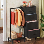 HIGDBFE Dresser with Hanging Rack, 4 Drawers Small Closet for Bedroom, Reversible Fabric Kids Chest of Drawers with Clothes Rack, Tall Storage Tower, Sturdy Frame, Black, 44''H - color: Black