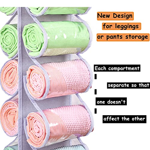 Legging Storage Bag Storage Hanger Can Holds 24 Leggings or Shirts Jeans Compartment Storage Hanger, Foldable Leggings Organizer Clothes Portable Closets Roll Holder (Light Purple) - color: Light Purple