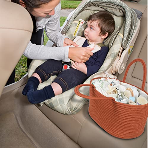 XUANGUO Large Baby Diaper Caddy Organizer for Girl Boy Rope Nursery Storage Bin Basket Portable Holder Tote Bag for Changing Table Car Travel Baby Shower Gifts Registry Must Haves Rustic - color: Rust, size: Large