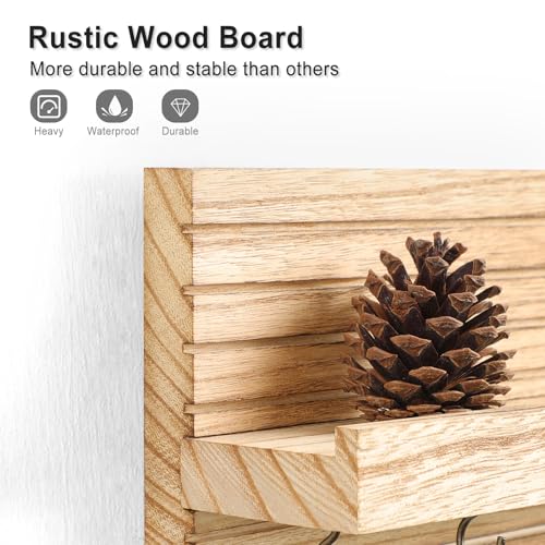 Lwenki Decorative Key Holder for Wall with Shelf, Entryway Shelf with Hooks Holds Leashes, Jackets and Glasses – Sturdy Wood Keyholder Entrance Hanger with Mounting Hardware (Wood, Medium) - color: Wood, size: Medium