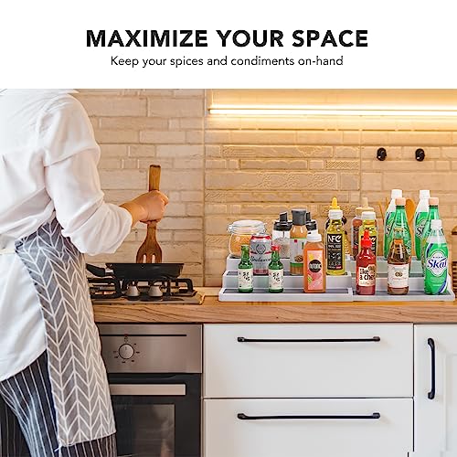 CiWiVOKi 3 Tier Expandable Spice Rack Organizer, White/Grey Plastic Spice Rack, Adjustable Length 14.6In-25.8In, 2 Pack Non-Skid Tiered Spice Shelf Organizer for Kitchen Cabinet, Cupboard, Pantry - color: White/Gray(Pack of 2), size: 14.6"-25.8"