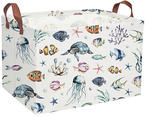 Sanjiaofeng Rectangular Kids Basket Ocean Storage Bins,Boys and Girls Storage Basket with Handles.Clothers,Toys,Books,Kid's Gifts Bins. (Ocean) - color: Ocean