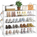 OYREL 5 Tier Shoe Organizer, 33.3in Wide x 11.2in Deep x 35.6in Tall, Black Metal and Plastic Shoe Rack with Side Bag, Holds 20-25 Pairs of Shoes - color: White, size: 5 Tier