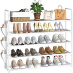 OYREL 5 Tier Shoe Organizer, 33.3in Wide x 11.2in Deep x 35.6in Tall, Black Metal and Plastic Shoe Rack with Side Bag, Holds 20-25 Pairs of Shoes - color: White, size: 5 Tier