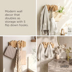 Umbra Picket Coat Rack Wall Mount – 5 Flip-Down Wood Coat Hooks, Modern & Functional Storage, Easy Install Wall Hooks, Natural - color: Natural, size: 5-Hook