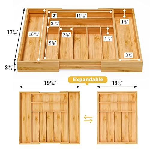 Utensil Organizer Silverware Tray For Drawer - Expandable Silverware Organizer Bamboo Flatware Organizer for Kitchen Utensils and Cutlery, Living Room Storage Box W13.5"-19.9" x L17.6" (Yellow) - color: Yellow, size: 9 Slot