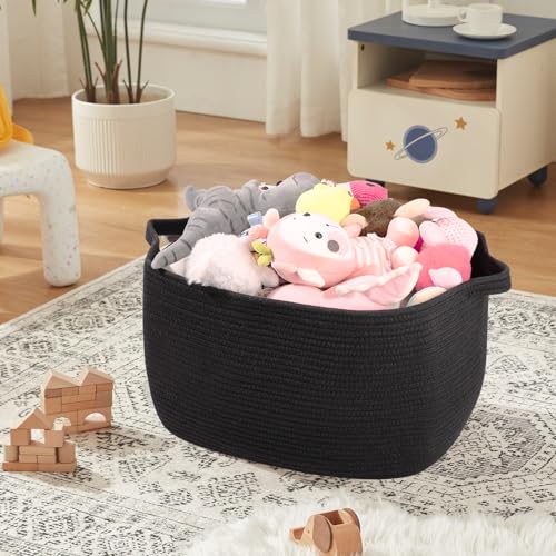 OIASKET 70L Large Blanket Basket, 21.6" x 16.9" x 11.8" Woven Storage Basket for Living Room, Nursery Blanket Storage for Toys, Towels, Dirty Clothes (Black) - color: Black, size: 21.6"x16.9"x11.8"