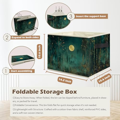 Dark Enchanted Forest Full Moon Storage Box Bins, Mystical Moonlit Night Forest Collapsible Storage Basket Organizer for Bedroom Laundry Room Home Clothes Toys Books, Toybox for Kids - color: Mystical Moon-03