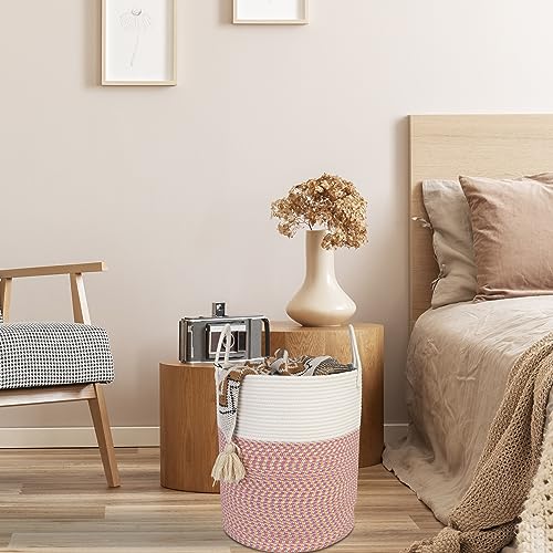 XUANGUO Cotton Rope Laundry Basket Hamper for Clothes Woven Storage Basket for Living Room Bedroom Boho Tall Rope Baskets for Blanket Toys Pillow Towels Baby Nursery Hamper Bin Large (multicolor) - color: multicolor, size: Regular
