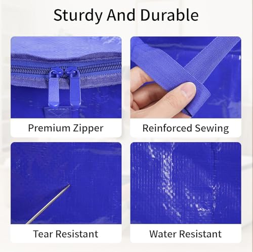 16 Pack-Extra Large Heavy Duty Moving Bags - Waterproof Storage Totes with Handles & Zippers, Foldable for College Dorm, Storage (Blue) - color: Blue, size: 16