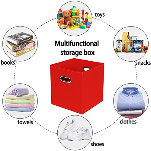 STOREONE Fabric Storage Bins Cubes Baskets Containers-(11X11X11) with Dual Handles for Shelf Closet, Nursery Home ， Bedroom Organizers, Foldable Set of 3 (Red) - color: Red, size: 3 pack