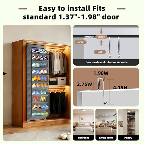 PAULONE 10-Pocket Multi-Use Over the Door Organizer, Heavy Duty 95lbs Capacity with Breathable Mesh, Versatile Hanging Storage for Shoes, Toys, Office Supplies-Classic (Slate Grey, 10-Shelf,) - color: Slate Grey, size: 10-Shelf,