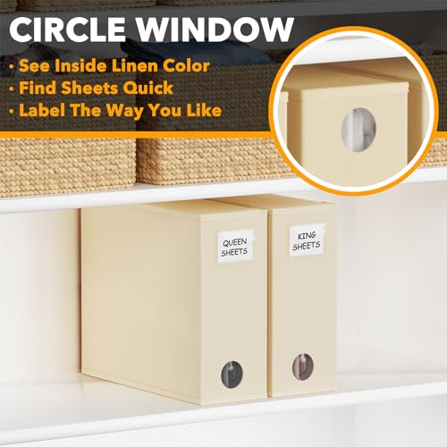 SpaceAid 2 Pack Bed Sheet Organizers and Storage, Foldable Sheet Organizer for Linen Closet, Sheets Set Folder Keeper with Window XL (Queen & King Size) Organizing Bedding Container, Beige - color: Beige, size: 2 Pack