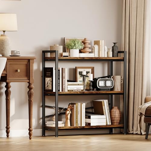 Book Shelf, 3 Tier Bookshelf 31.49" Width, Book Shelf Storage and Organization, Wooden and Metal Industrial Bookcase, Large Book Shelves for Home Living Room Bedroom Office Storage(Vintage) - color: Vintage, size: 3 Tier - 31.5" W