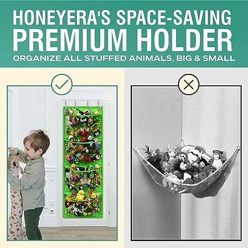 Honeyera Storage for Stuffed Animal - Over Door Organizer for Stuffies, Baby Accessories, and Toy Plush/Easy Installation with Breathable Hanging Pockets (Green) - color: Green