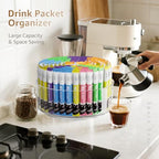 Divided Drink Packet Organizer, Largr Rotating Clear Lazy Susan Turntable for Powdered Drink Mix, Water Drink Packet Holder, Water Flavor Packet, Coffee, Tea – Space-Saving Countertop Organizer - size: 1 Pack - Large 3 Section